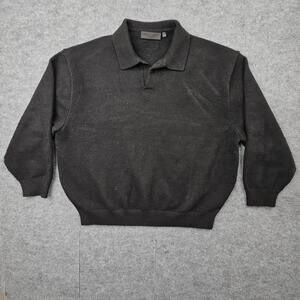 Essentials Sweater Mens Medium Black Polo Knit Pullover Long Sleeve Casual Baggy